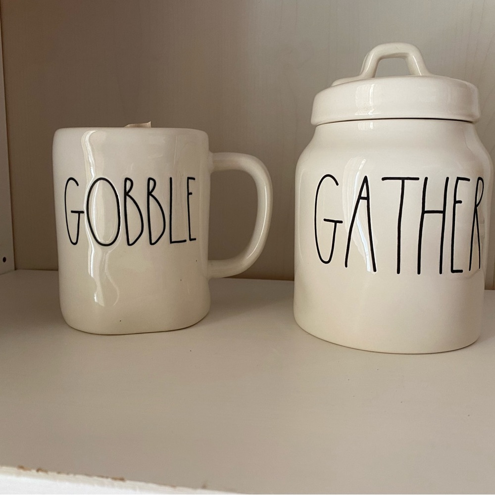 Rae Dunn Thanksgiving mug and canister, new with tags